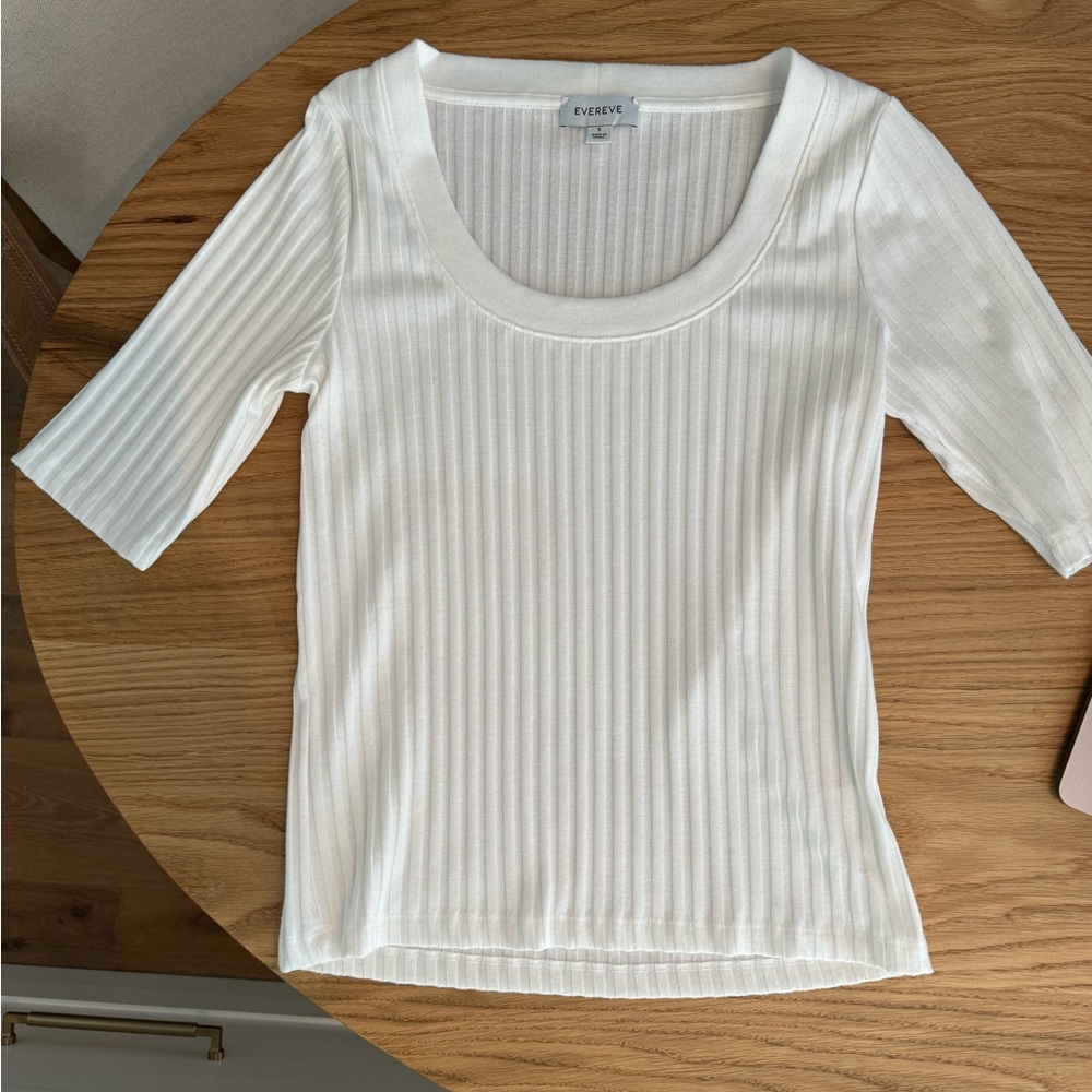 NWT Evereve Calvin Rib Scoop Top Size s, white